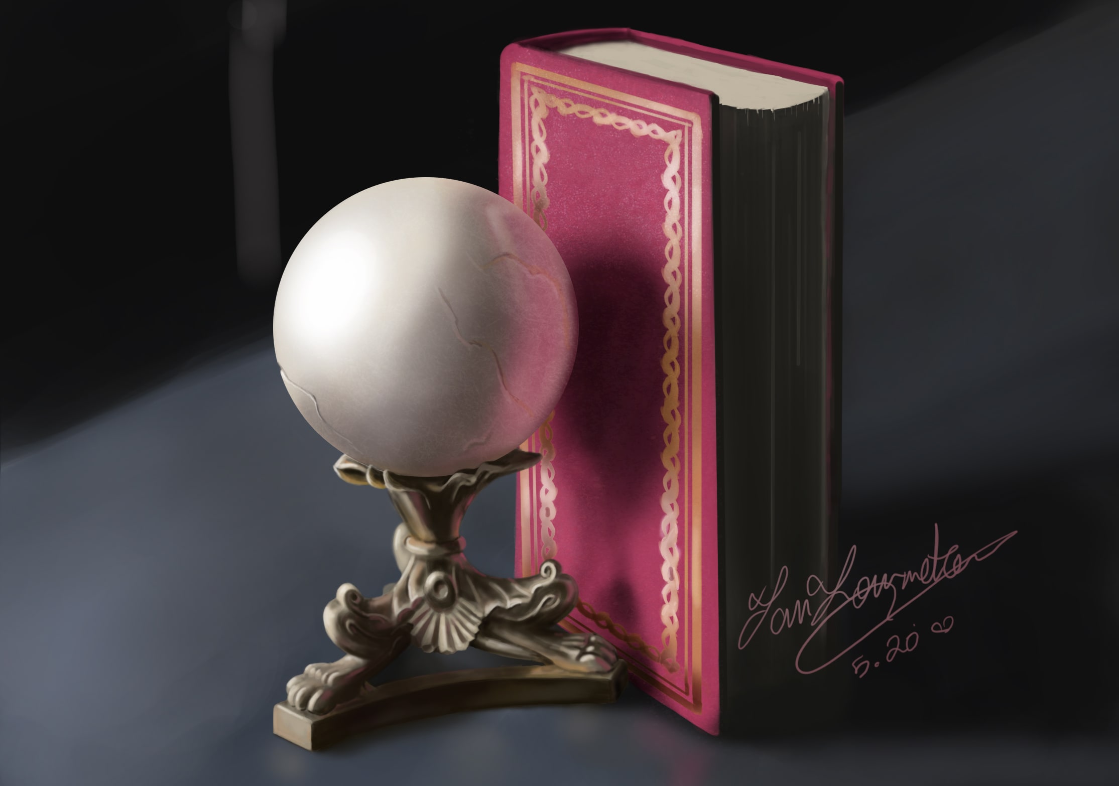 digital painting of a book and an orb